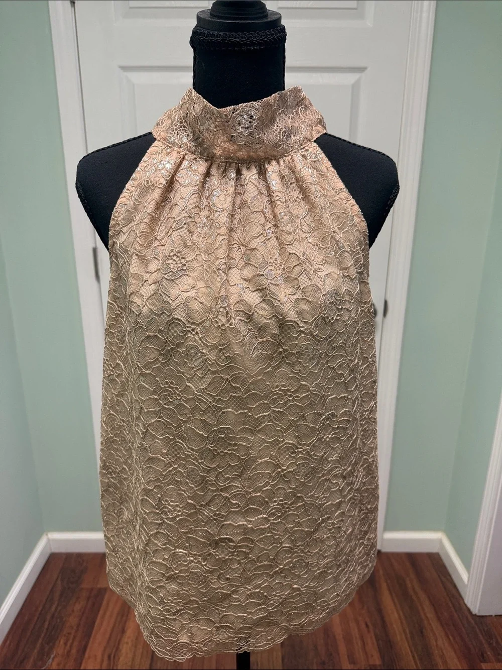 J. Crew Metallic Gold Lace Halter Shell